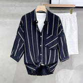Threebooy Mens Shirt Pocket Striped Long Sleeved Shirt Summer Ice Silk Casual Breathable Moisture Wicking Japanese Top Men's Clothing